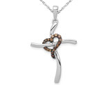 14K White Gold Champagne Diamond Heart Cross Pendant Necklace with Chain